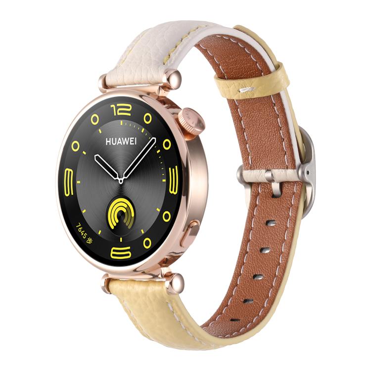 18mm Litchi Texture Square Buckle Genuine Leather Watch Band — Blue+Wine Red