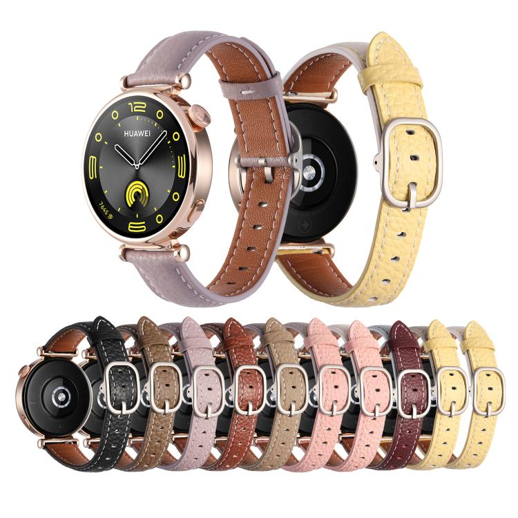 18mm Litchi Texture Square Buckle Genuine Leather Watch Band