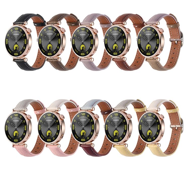 18mm Litchi Texture Square Buckle Genuine Leather Watch Band
