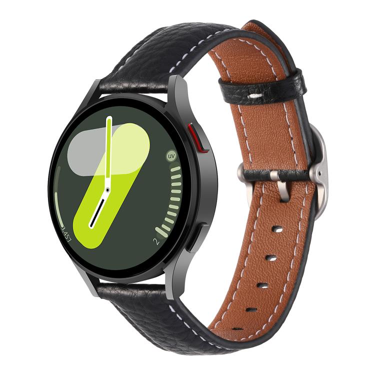 20mm Litchi Texture Square Buckle Genuine Leather Watch Band