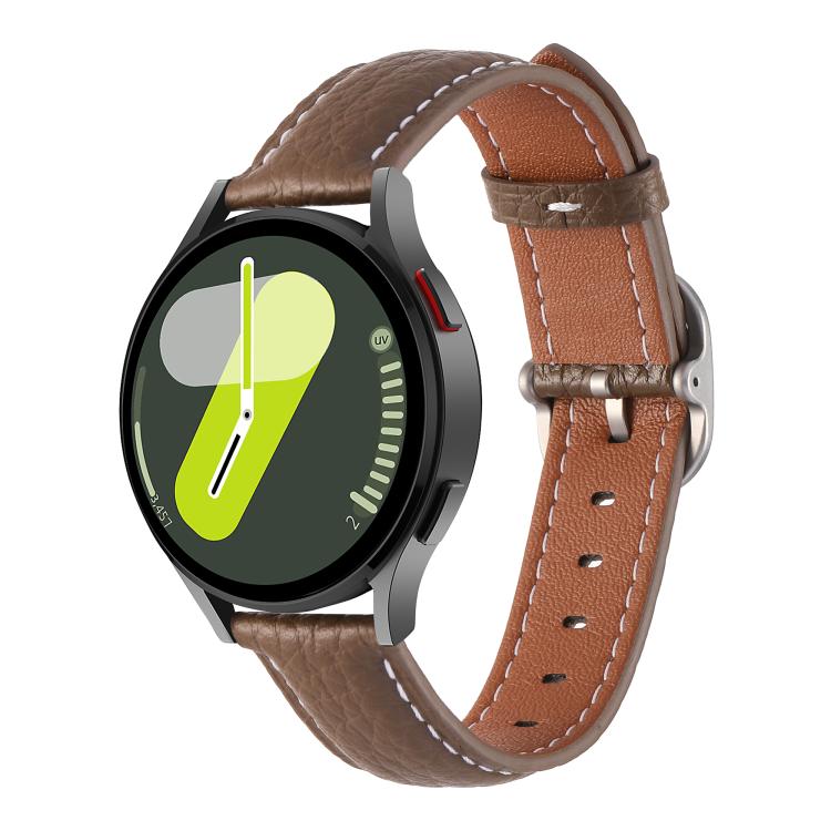 20mm Litchi Texture Square Buckle Genuine Leather Watch Band — Purple