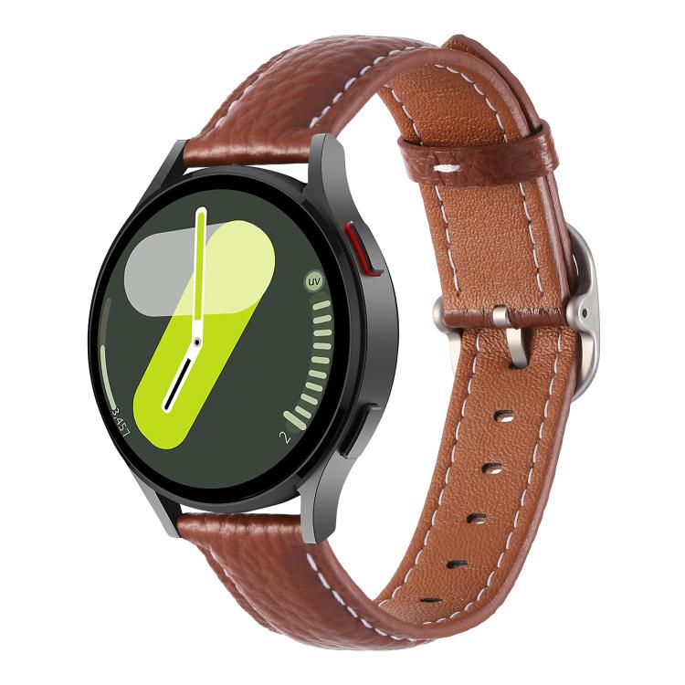 20mm Litchi Texture Square Buckle Genuine Leather Watch Band — Gray+Yellow