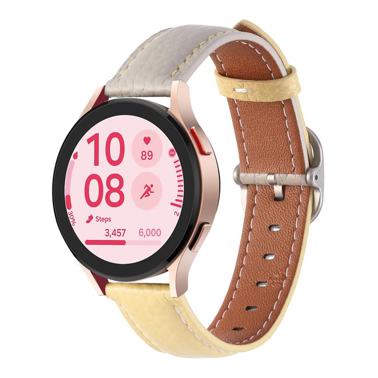 20mm Litchi Texture Square Buckle Genuine Leather Watch Band — White+Pink