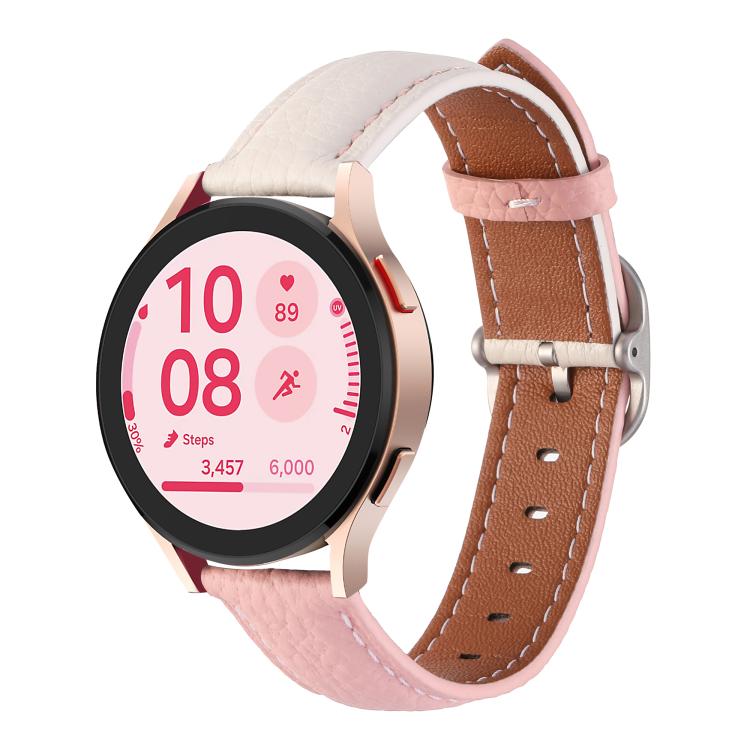 20mm Litchi Texture Square Buckle Genuine Leather Watch Band — White+Yellow