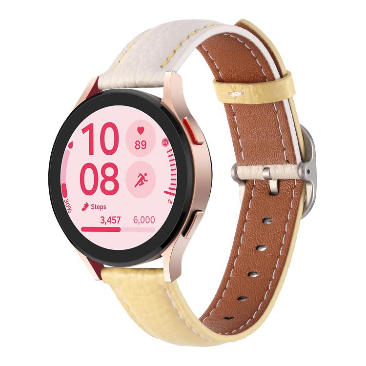 20mm Litchi Texture Square Buckle Genuine Leather Watch Band — Blue+Wine Red