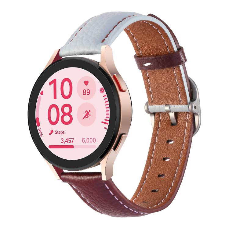 20mm Litchi Texture Square Buckle Genuine Leather Watch Band — Purple+Brown