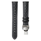 18mm Diamond Pattern Butterfly Buckle Genuine Leather Watch Band