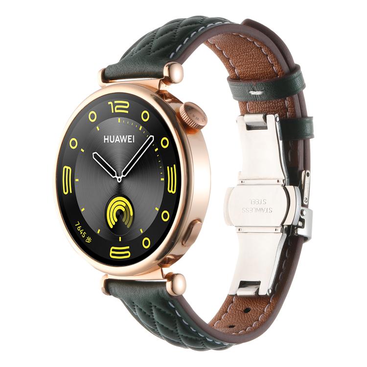 18mm Diamond Pattern Butterfly Buckle Genuine Leather Watch Band — Starlight