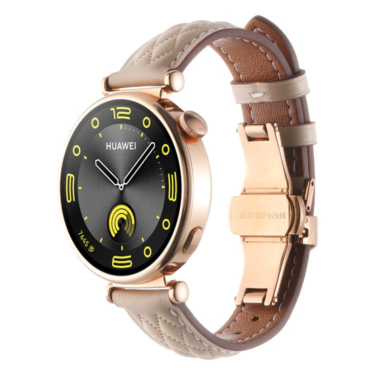 18mm Diamond Pattern Butterfly Buckle Genuine Leather Watch Band — view 10