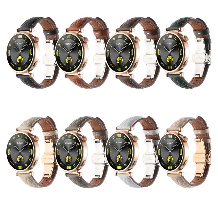 18mm Diamond Pattern Butterfly Buckle Genuine Leather Watch Band