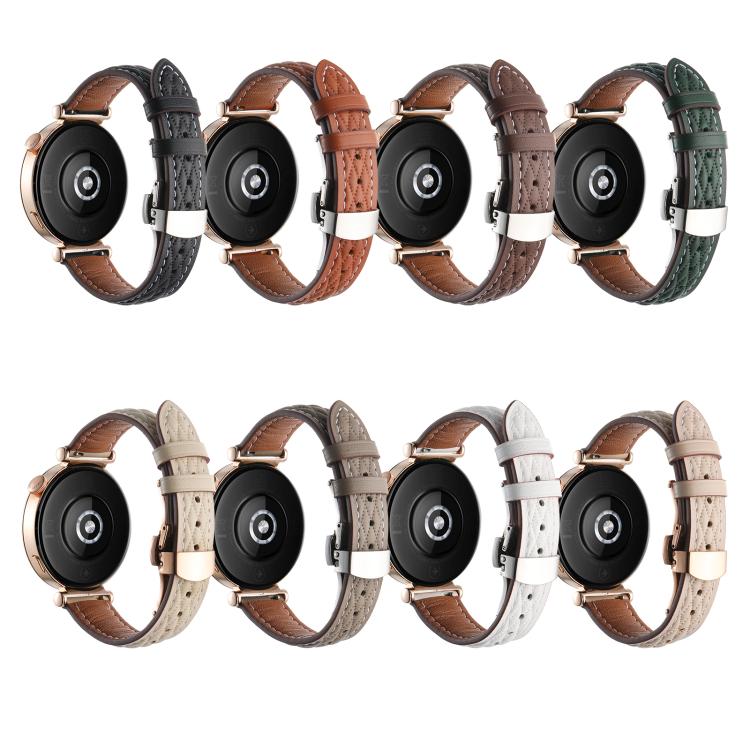 18mm Diamond Pattern Butterfly Buckle Genuine Leather Watch Band