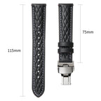 18mm Diamond Pattern Butterfly Buckle Genuine Leather Watch Band