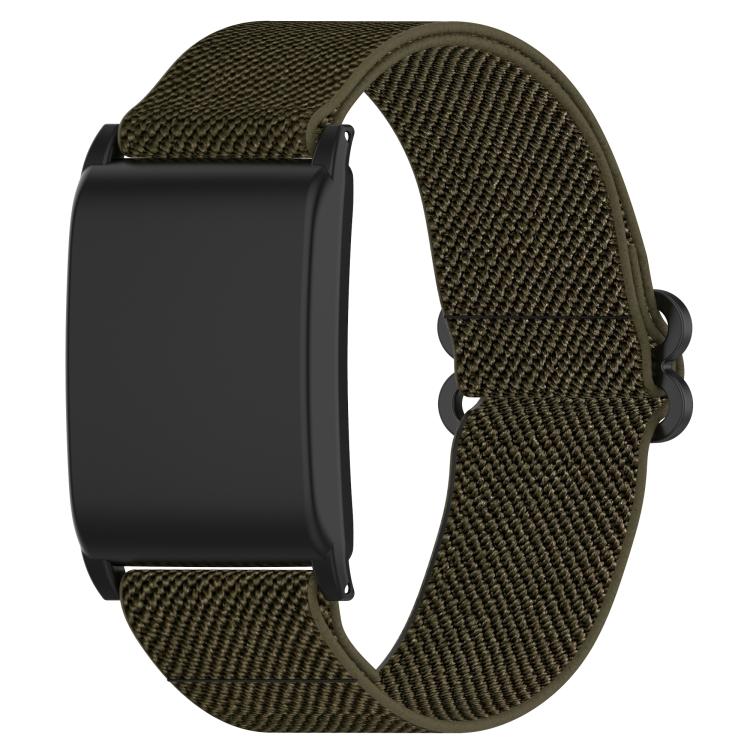 Slide Buckle Nylon Elastic Braided Watch Band — Green Print