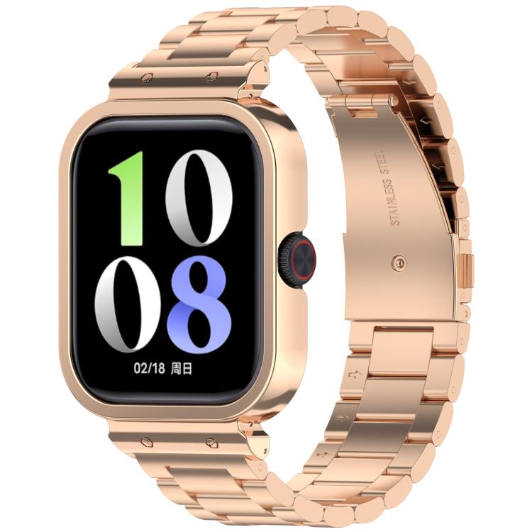 Watch Frame Integrated Three Beads Stainless Steel Watch Band — Silver