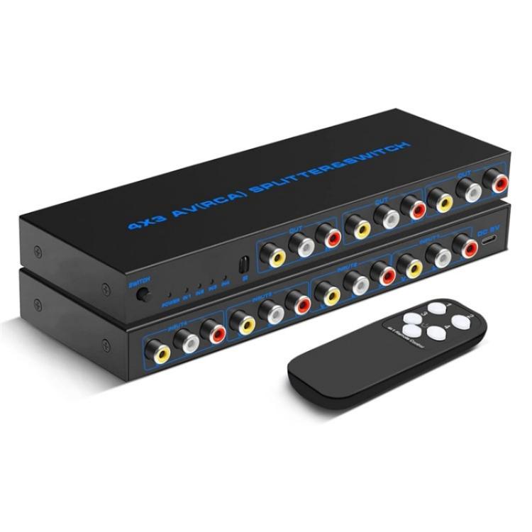 RCA 4 In 3 Out AV Audio Video Signal Composite Switcher AV Switch Splitter Box — US Plug