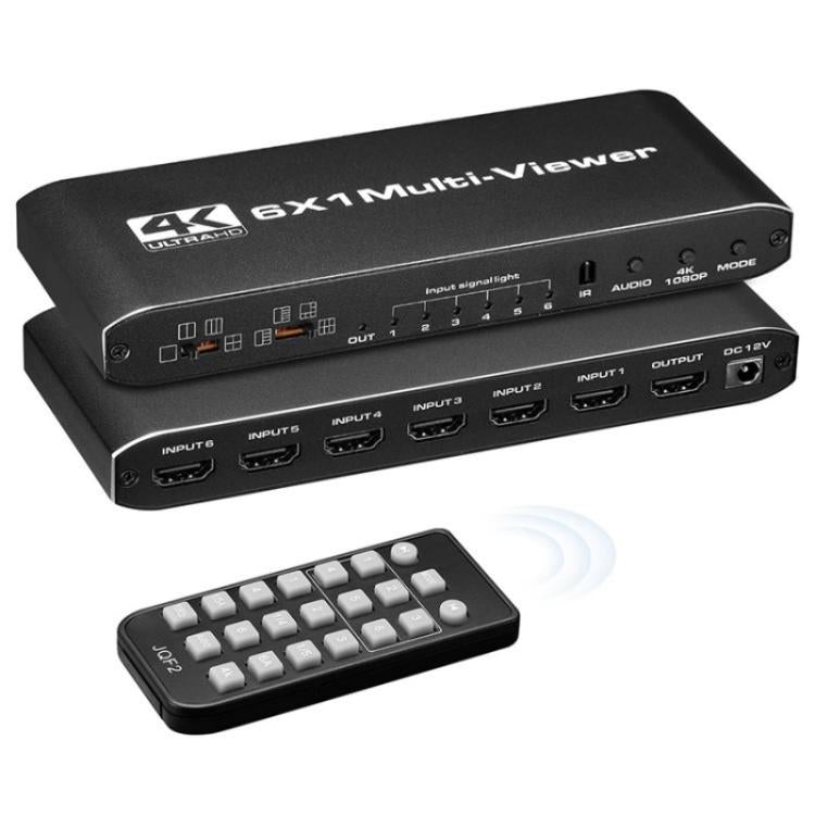 JQF2 4K Seamless Switcher Screen Splitter Multiple Display Modes 6 in 1 Out HDMI Multiviewer — US Plug