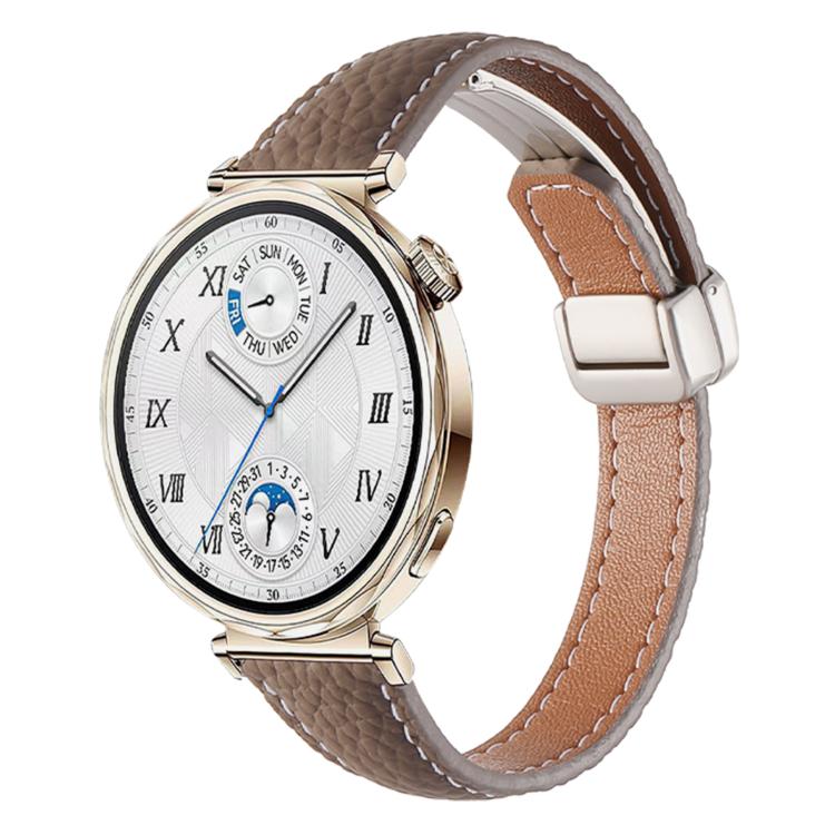Slim Litchi Texture Fold Magnetic Buckle Genuine Leather Watch Band — view 14