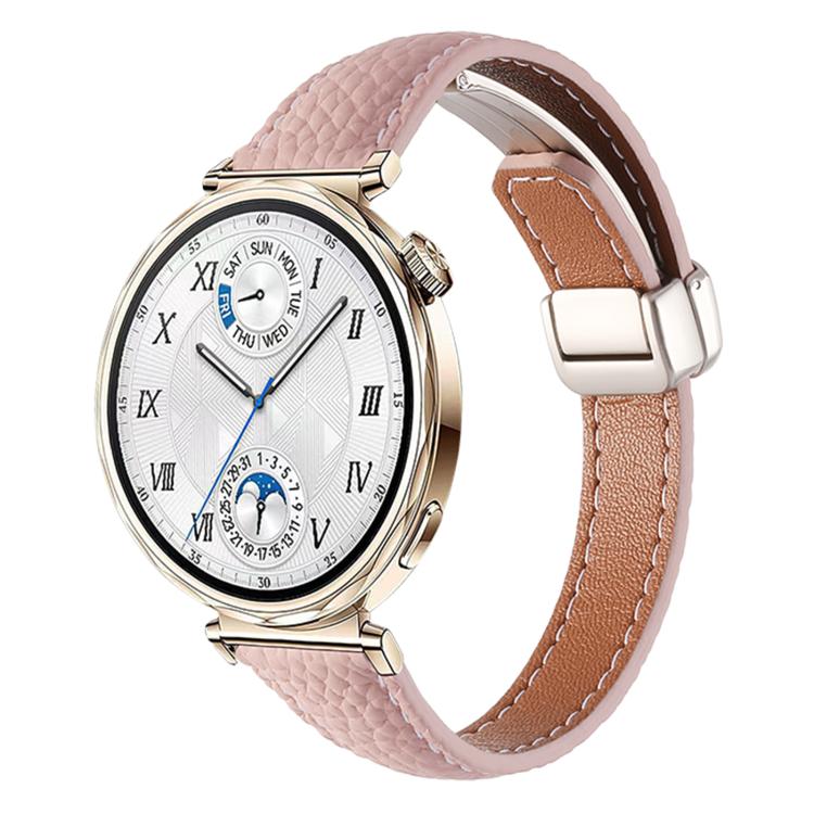Slim Litchi Texture Fold Magnetic Buckle Genuine Leather Watch Band — view 13