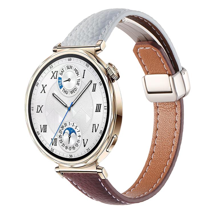 Slim Litchi Texture Fold Magnetic Buckle Genuine Leather Watch Band — view 17