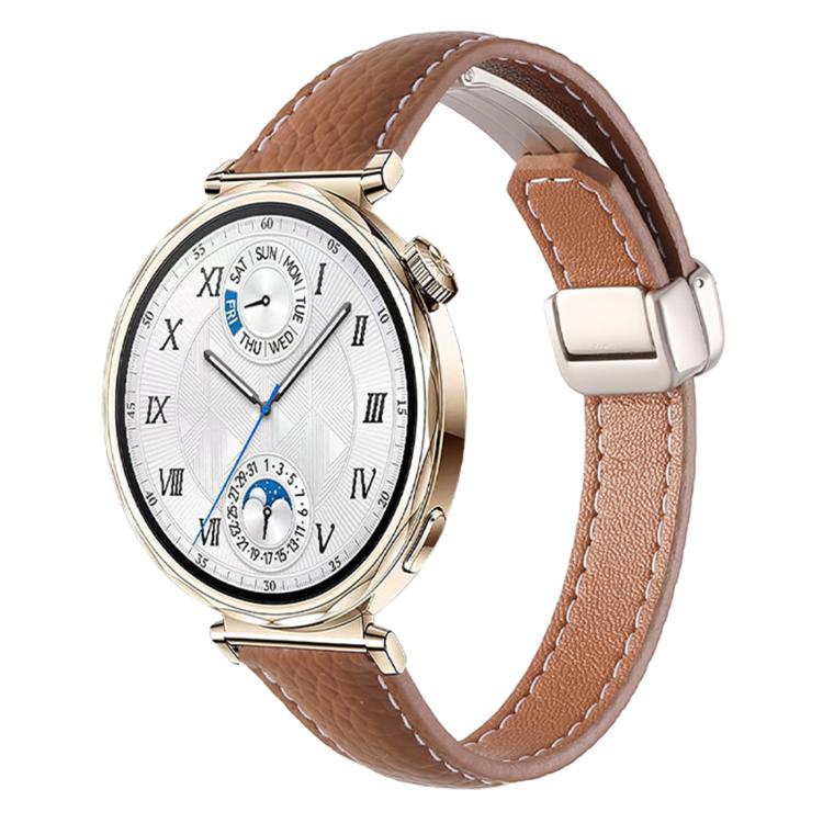 Slim Litchi Texture Fold Magnetic Buckle Genuine Leather Watch Band — view 19