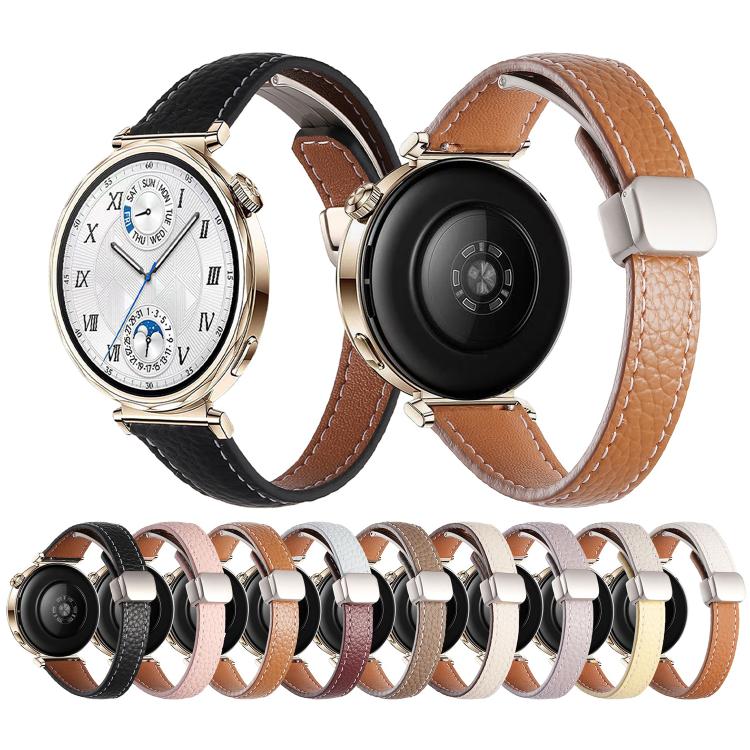 Slim Litchi Texture Fold Magnetic Buckle Genuine Leather Watch Band — view 20