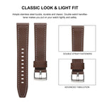 Push Button Silver Steel Buckle Genuine Leather Watch Band