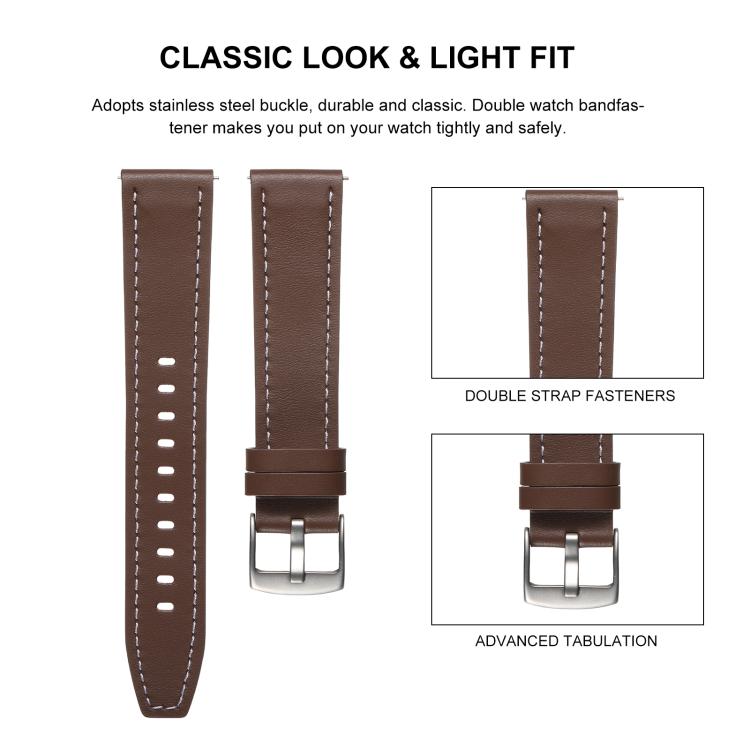 Push Button Silver Steel Buckle Genuine Leather Watch Band
