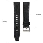 Push Button Silver Steel Buckle Genuine Leather Watch Band