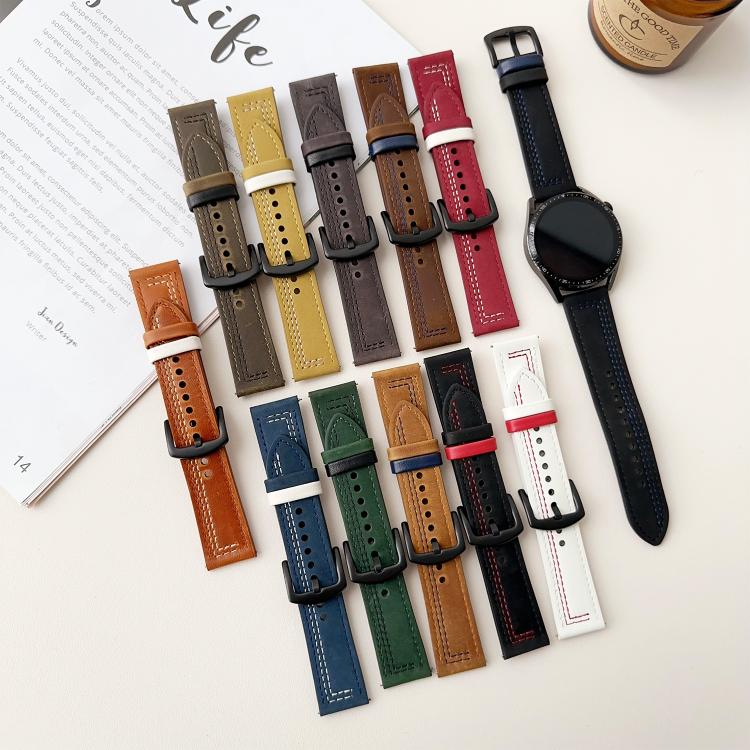 Seven-Line Tri-Star Buckle Pull Up Leather Watch Band