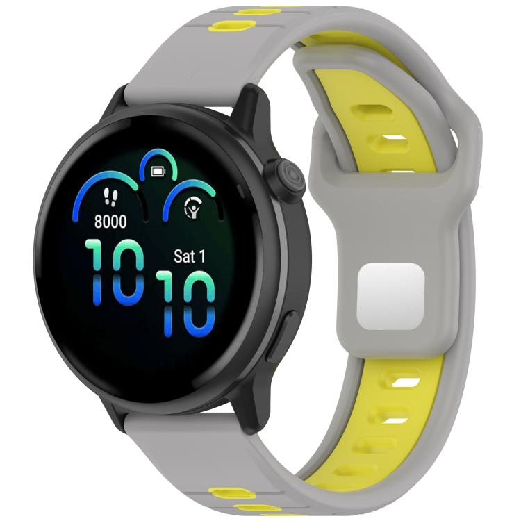 Two Color Reverse Buckle Striped Silicone Watch Band — Gray Yellow