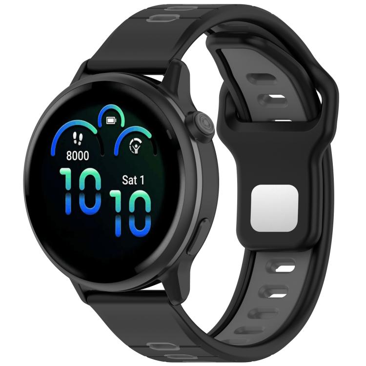 Two Color Reverse Buckle Striped Silicone Watch Band — Black Gray