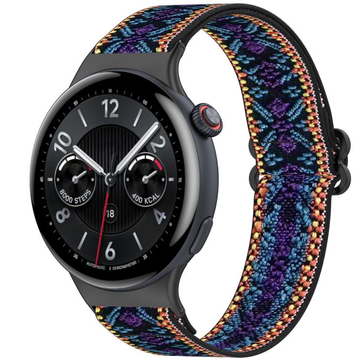 Ethnic Style Elastic Nylon Braided Watch Band — Blue Purple