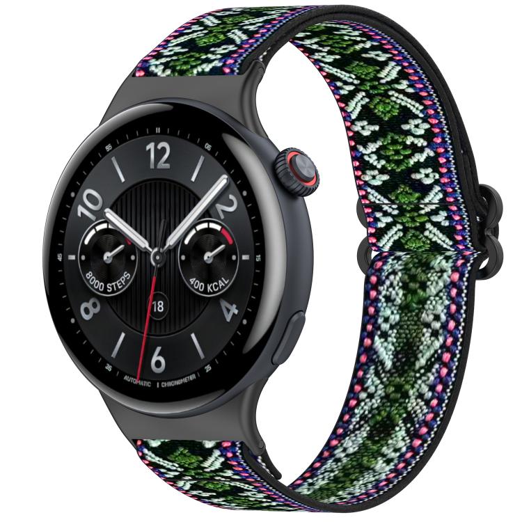 Ethnic Style Elastic Nylon Braided Watch Band — Green Purple
