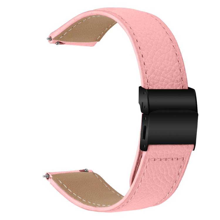 Lychee Texture Black Turtle Back Buckle Leather Watch Band