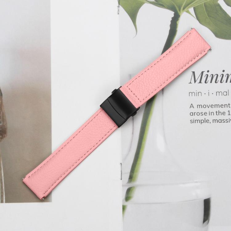 Lychee Texture Black Turtle Back Buckle Leather Watch Band