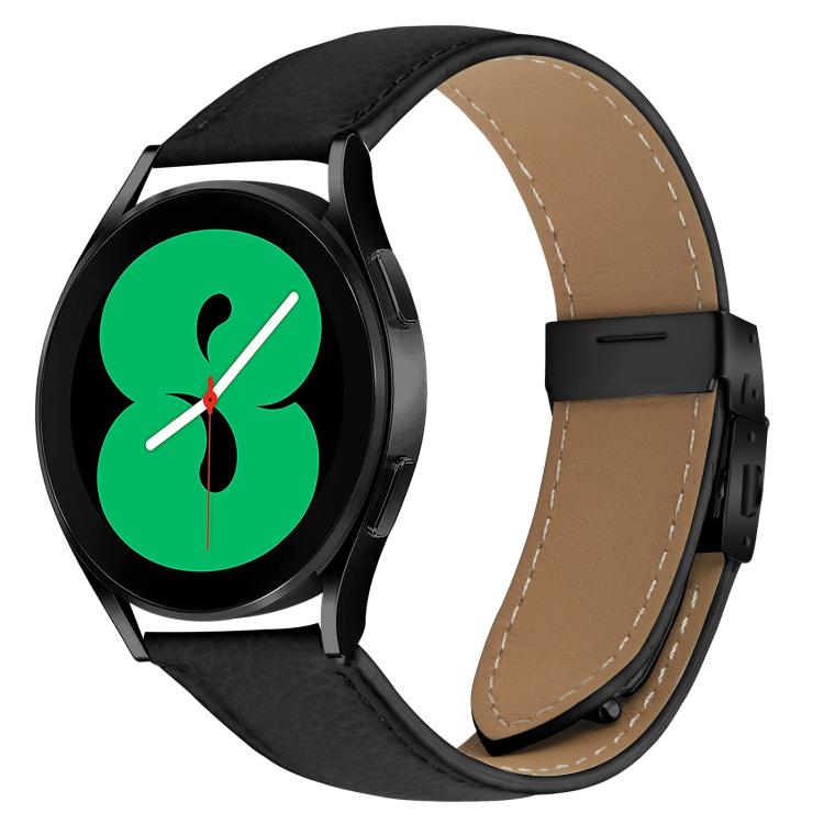 Lychee Texture Black Turtle Back Buckle Leather Watch Band — Gray