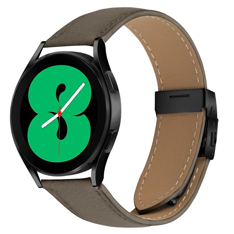 Lychee Texture Black Turtle Back Buckle Leather Watch Band — Coffee Color