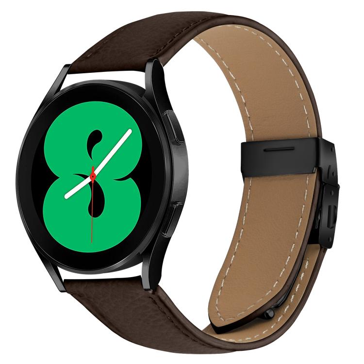 Lychee Texture Black Turtle Back Buckle Leather Watch Band — Green
