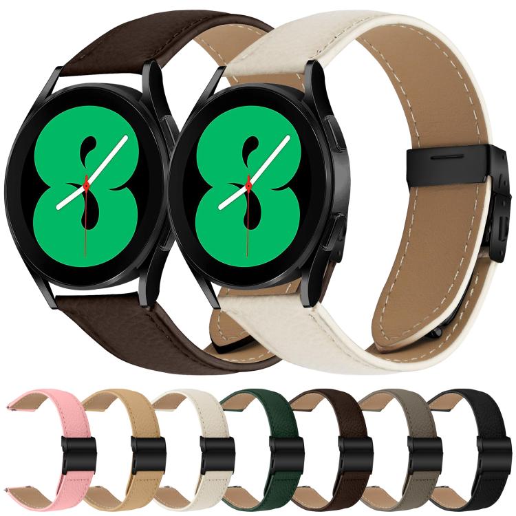 Lychee Texture Black Turtle Back Buckle Leather Watch Band