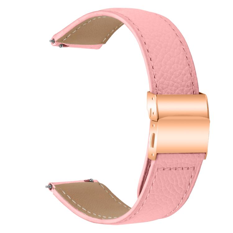 Lychee Texture Rose Gold Turtle Back Buckle Leather Watch Band