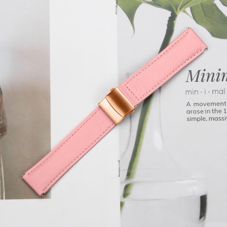 Lychee Texture Rose Gold Turtle Back Buckle Leather Watch Band