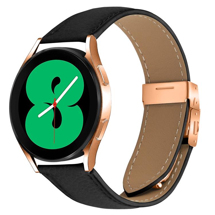 Lychee Texture Rose Gold Turtle Back Buckle Leather Watch Band — Black