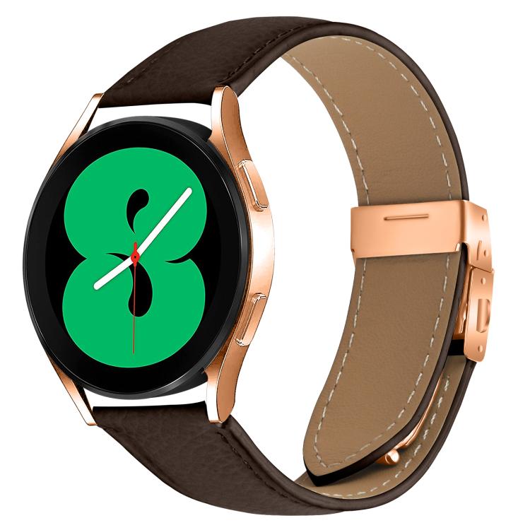 Lychee Texture Rose Gold Turtle Back Buckle Leather Watch Band — Coffee Color