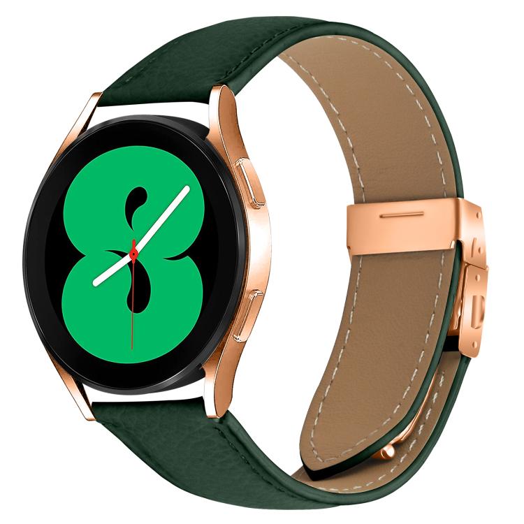 Lychee Texture Rose Gold Turtle Back Buckle Leather Watch Band — Green