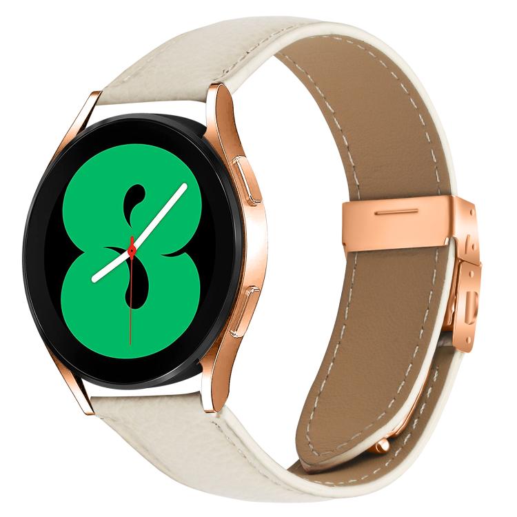 Lychee Texture Rose Gold Turtle Back Buckle Leather Watch Band — Creamy White