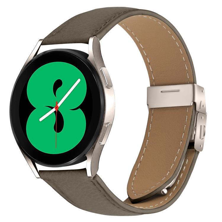 Lychee Texture Starlight Turtle Back Buckle Leather Watch Band — Gray