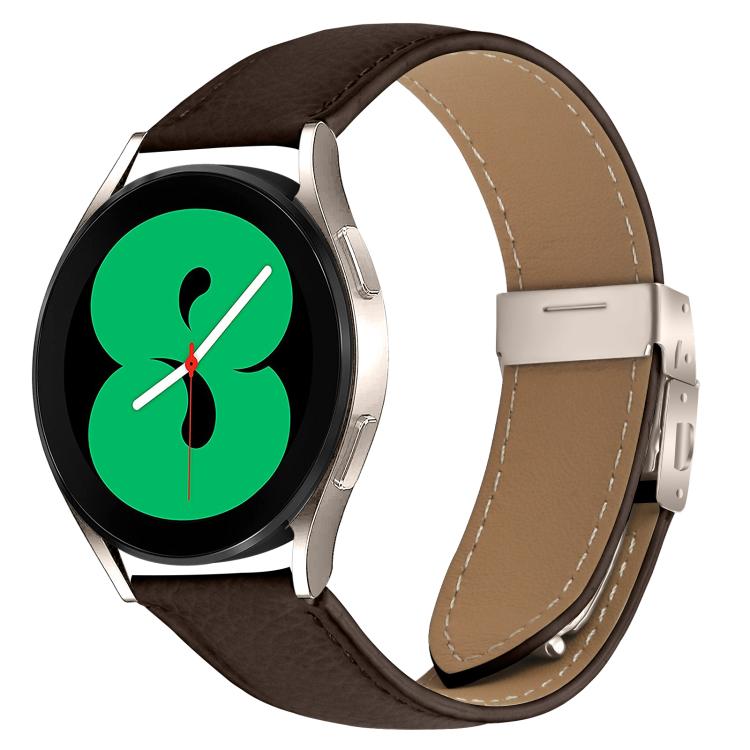 Lychee Texture Starlight Turtle Back Buckle Leather Watch Band — Coffee Color
