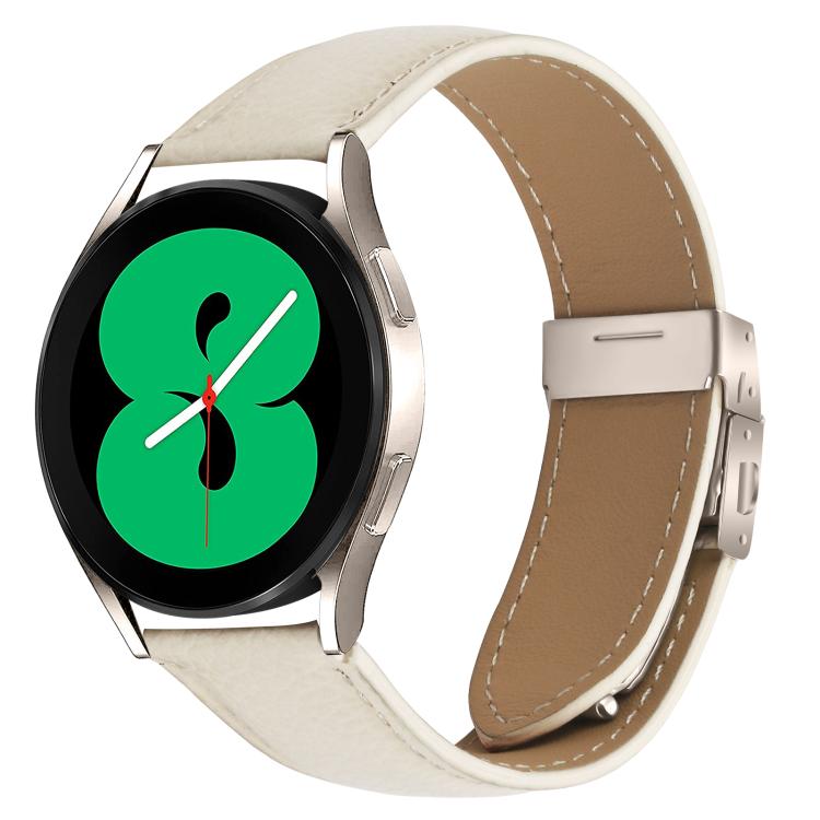 Lychee Texture Starlight Turtle Back Buckle Leather Watch Band — Creamy White