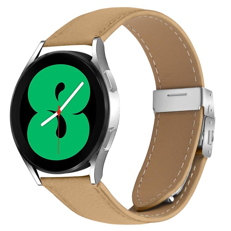 Lychee Texture Silver Turtle Back Buckle Leather Watch Band — Camel