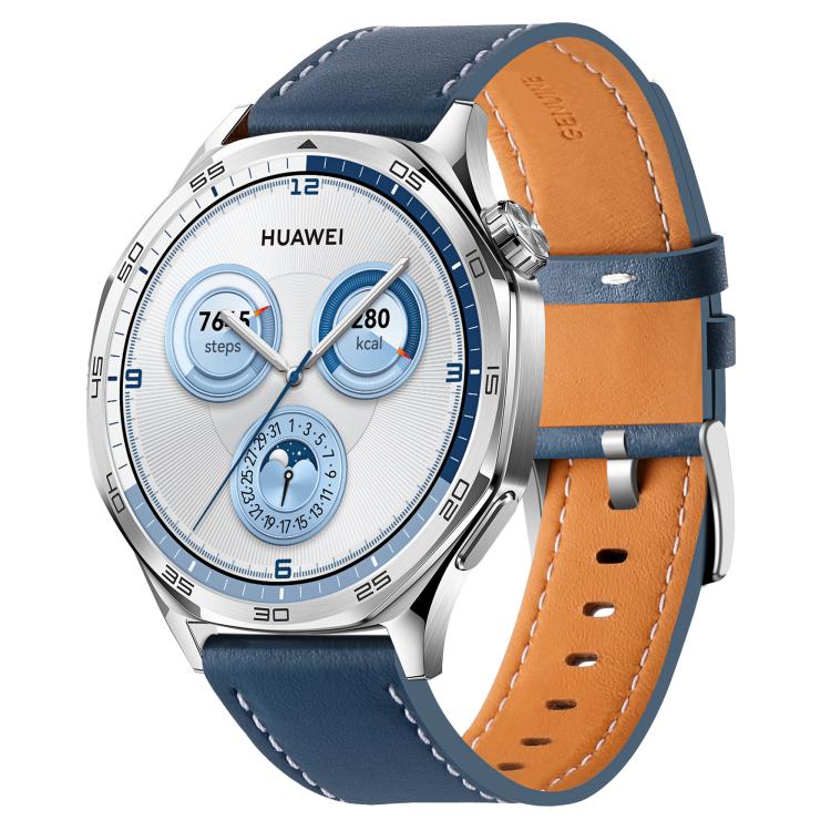 Quick Release Button Buckle Genuine Leather Watch Band — Blue